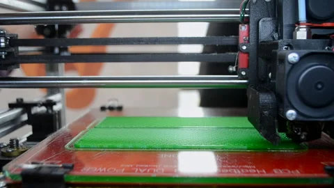 3D printer 3D printer printing object close-up 3D printer printing model green 스톡 동영상 331182187