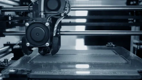 3D printer 3D printer printing object close-up 3D printer printing model blue Stock Footage 331182200