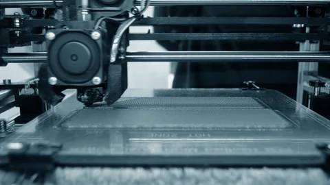 3D printer 3D printer printing object close-up 3D printer printing model blue Stock Footage 331182337