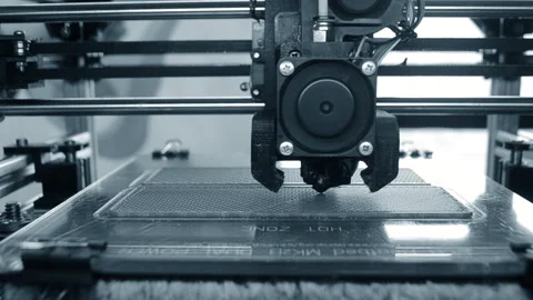3D printer 3D printer printing object close-up 3D printer printing model blue Stock-Footage 331182367