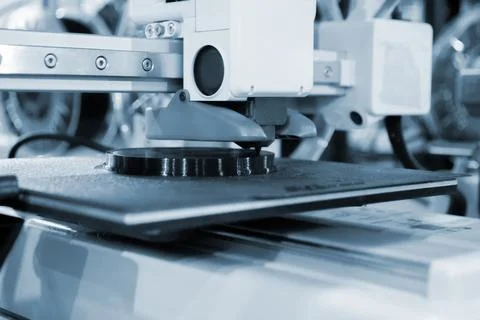 3D printer 3D printer printing object close-up printing model black color Stock Photos