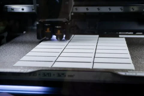 3D printer 3D printer printing object close-up printing model white color Stock Photos