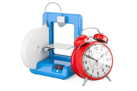 3D printer with alarm clock, 3D rendering Stock-Illustration