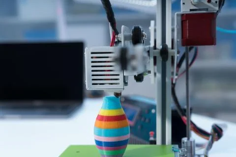 3D printer and computer on the table Stock Photos