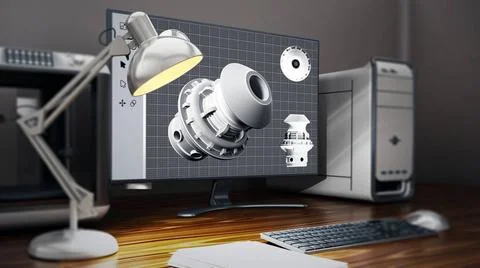 3D printer and desktop computer standing on the table. 3D illustration 3D ... Stock Photos