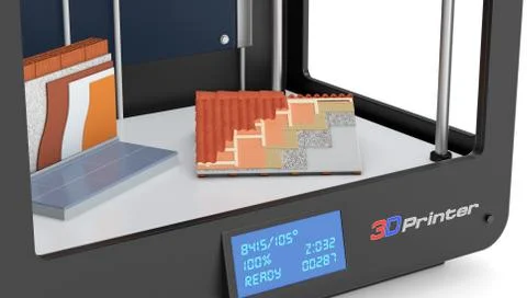 3d printer and house building, concept Ilustración de archivo