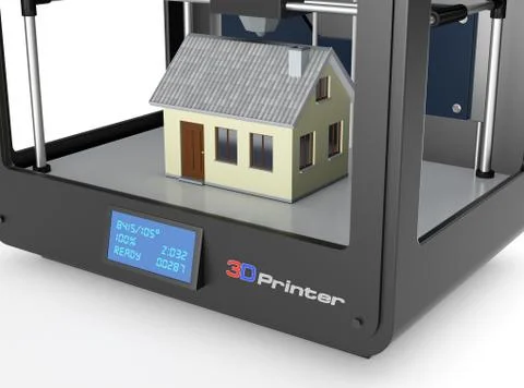 3d printer and house building, concept Illustrazione stock