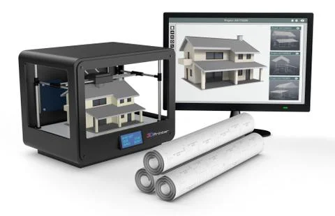 3d printer and house building, concept 스톡 일러스트