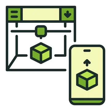 3D Printer and Smart Phone vector Online Printing colored icon or logo elemen Stock Illustration