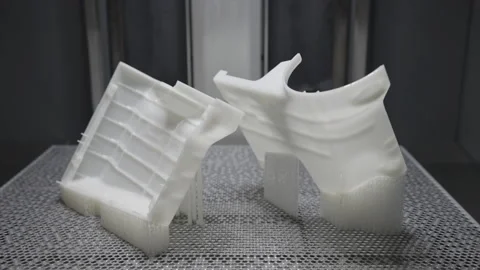 A 3D printer is in a black box with a white object inside Stock Footage 301624608