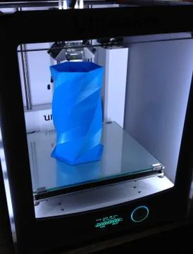 3D Printer Blue Vase Stock Photos