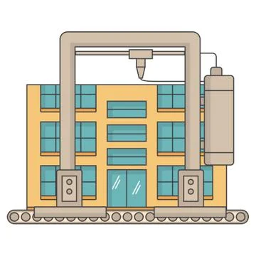 3d printer build a house, icon isolated on white background. Vector illustration イラスト素材