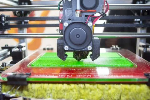 3D printer close up. Working 3D printer close-up. Process of printing 3D printer Stock Photos