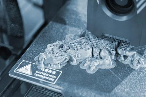 3D printer close up Working 3D printer in process of printing object from molten Stock Photos