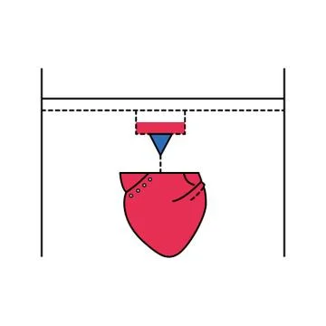 3D printer color line icon. Device. Uses the method of layer-by-layer creatio Illustrazione stock
