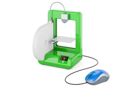3D printer with computer mouse. 3D rendering Stock Illustration