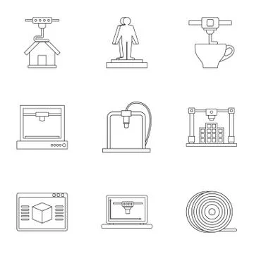 3d printer construct icon set, outline style イラスト素材