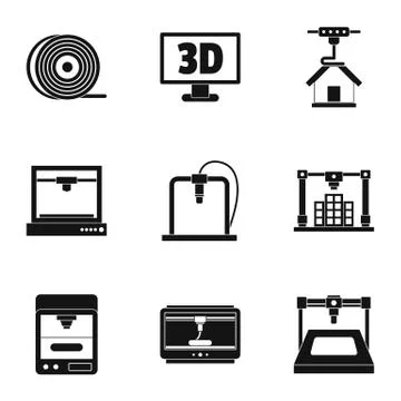 3d printer construct icon set, simple style 스톡 일러스트