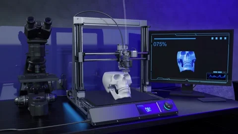 3D printer creates a detailed human skull. 3D rendering. Time lapse. Stock Footage 287566121