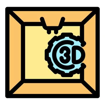 3d printer creating gear in designated manufacturing box Stock Illustration