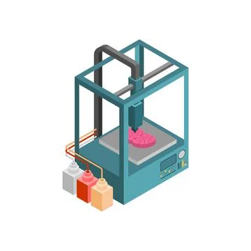 3D printer creating a human brain, symbolizing neuroscience, biotechnology,.. Stock Illustration