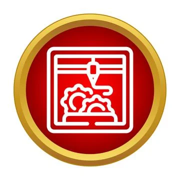 3d printer creating manufacturing gears circle icon Stock Illustration