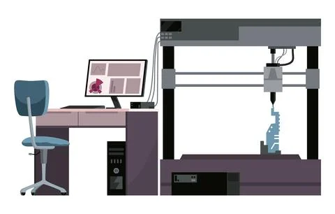 3d Printer for Creating Model in Laboratory. Modeling Printing Progress Illustrazione stock