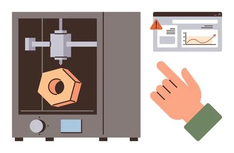 3D Printer Creating Object with Alert Notification and Graphic Display 스톡 일러스트
