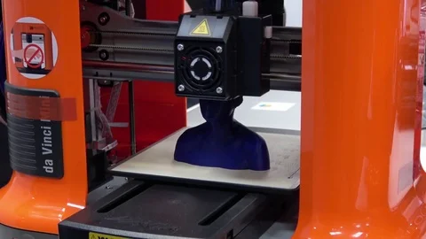 3d printer Da Vinchi mini printing close up process on exhibition Cebit 2017 in Stock Footage 74110693