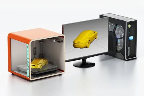 3D printer, desktop computer and screen. 3D illustration 3D printer, deskt... Stock Photos