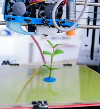 3d printer of the device during the processe. Young Plant Growing Foto stock