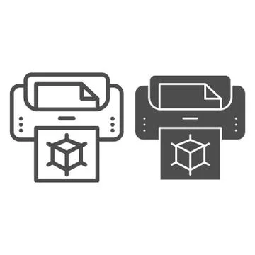 3d printer with document line and glyph icon. Print machine vector illustration Stockillustratie