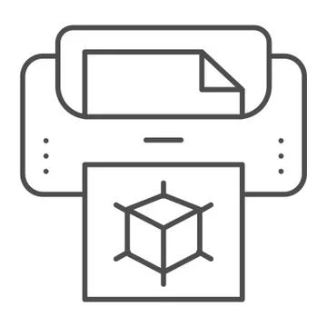 3d printer with document thin line icon. Print machine vector illustration Illustrazione stock