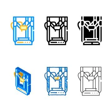 3d printer electronic equipment color icon mix vector Stock Illustration