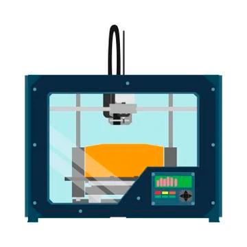 3D printer equipment industrial device tool. Flat vector icon machine Stock Illustration