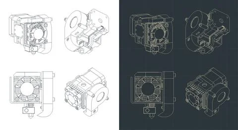 3d printer extruder blueprints Stock Illustration