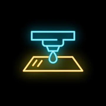 3d printer extruder depositing filament neon sign icon on black background Stock Illustration