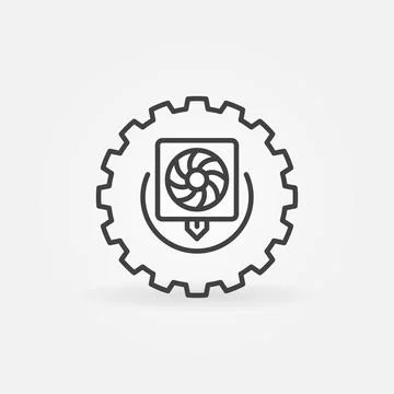 3D printer Extruder inside Gear vector 3D Printing concept thin line icon Stock Illustration