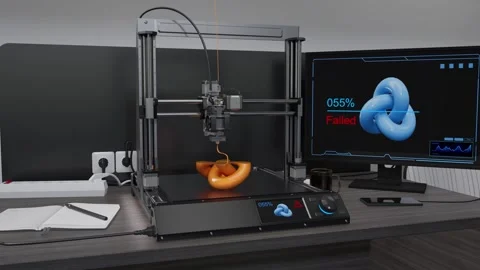 The 3D printer is failed. Close up. 3D render. Time lapse. Stock Footage 288001595