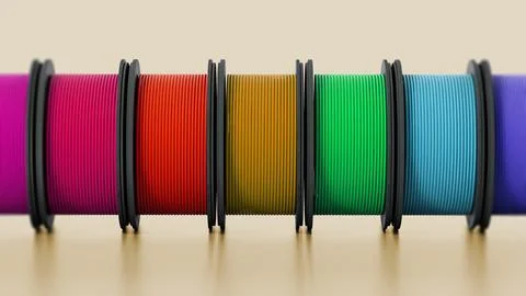 3D printer filaments isolated on warm background. 3D illustration Stock-Illustration