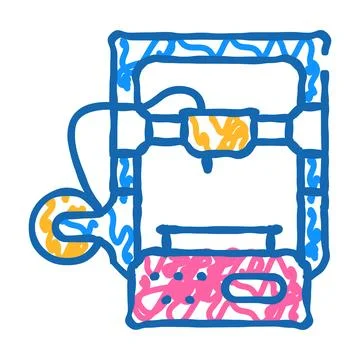 3d printer flat icon doodle illustration Illustrazione stock