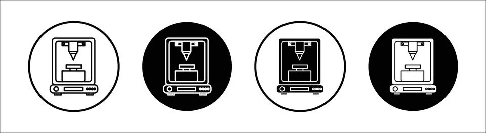 3D printer flat line icon set. 3D printer Thin line illustration vector Illustrazione stock
