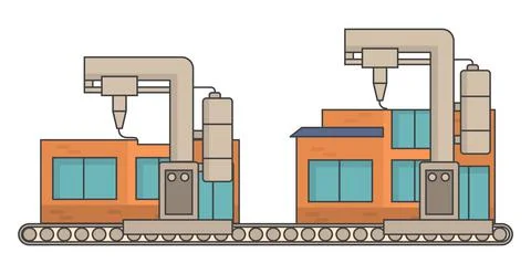 3d printer flat vector house model prototyping Stock Illustration