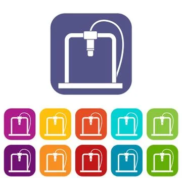 3D printer frame icons set flat Stock Illustration