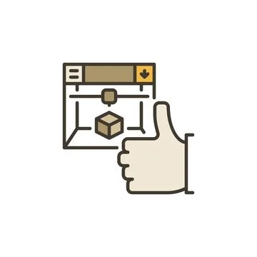 3D Printer with Hand Thumb Up vector concept colored icon Stock Illustration