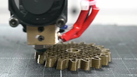 3d printer head at work, printing small details with filament Stock Footage 137580819