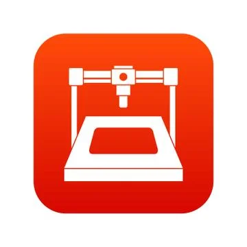 3D printer icon digital red Stock Illustration