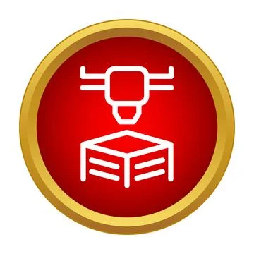 3d printer icon generating a prototype on red button Illustrazione stock