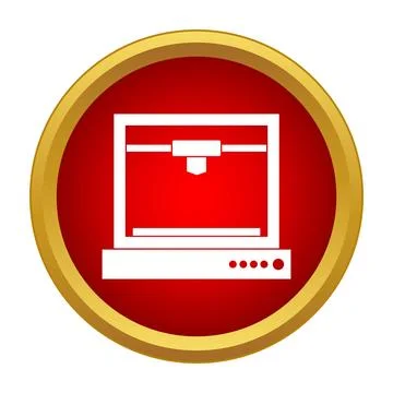 3d printer icon on red button with golden frame 스톡 일러스트