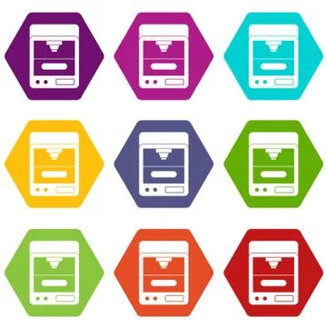 3D printer icon set color hexahedron イラスト素材